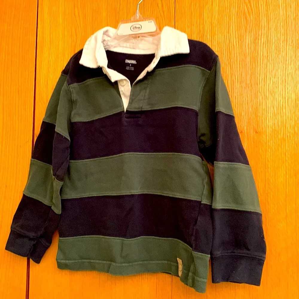 Gymboree Sz 5 heavy cotton long sleeve striped rugby shirt navy green striped
